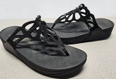 Женские кожаные черные блестящие удобные сандалии-шлепанцы FitFlop размер 8 - Изображение 1 из 4