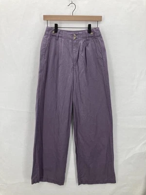 Pantalones Madewell para mujer 00 púrpura Harlow pierna ancha tiro alto plisado mezcla de lino Foto 1 de 4