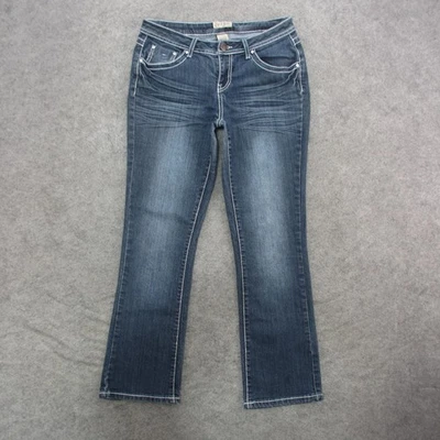 Earl Jean Jeans Womens 6 Petite Blue Mid Rise Bootcut Embroidered Pockets Denim - Image 1 of 4