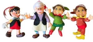 (4) VINTAGE 4" Plastic Felt Flocked Pixie Elf/Giuseppe & Pinocchio Ornaments - Picture 1 of 5