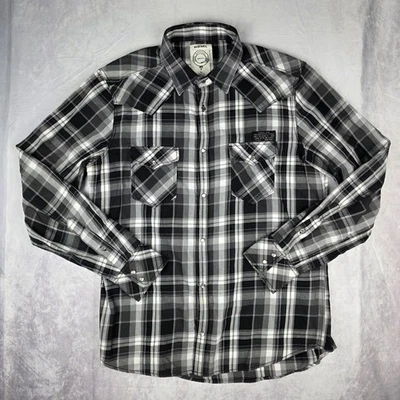 Camisa masculina flanela Diesel XL xadrez botão para cima pérola ocidental encaixe manga longa - Imagem 1 de 4