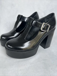 MADDEN GIRL Roony Plataforma Mary Jane Tacones Negros Talla 6.5 Correa en T Y2K - Imagen 1 de 17