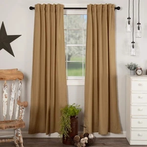 Simple Life Flax Khaki Country Farmhouse Window Curtain Panel Set of 2 84x40 - Picture 1 of 7