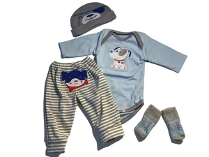 Neugeborene Jungen Kleidung Set Mehrfarbig Blau/Grau Hund Motiv NEU Siehe Beschreibung - Bild 1 von 10