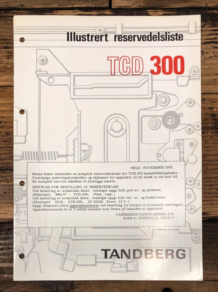 Tandberg TCD-300 Cassette Danés Lista de Piezas Manual *Original* Foto 1 de 1