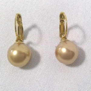 vintage ball earrings brushed gold tone metal 0.5" - Bild 1 von 6