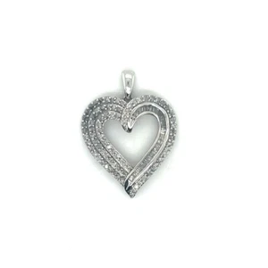 1 ct Diamond Heart Pendant 10 k White Gold 3.2 g - Picture 1 of 3