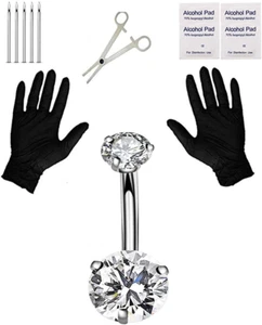 Jconly Belly Piercing Kit - 14G Belly Button Ring with 316L Steel Piercing Needl - Picture 1 of 12