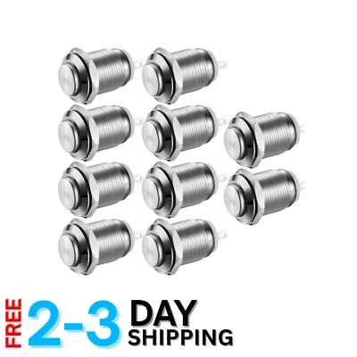 10pcs Stainless Steel Push Button Switch 12mm Waterproof 2A Momentary Use - Image 1 of 4