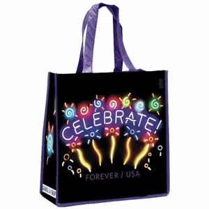 *Neon Celebrate. Glänzende laminierte Tragetasche 100 % recyceltes PET. 14 Zoll (B) 15 Zoll (H) - Bild 1 von 2