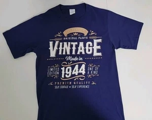 Vintage 1944 Birthday Gifts For Men Women Gift Unisex T-Shirt Blue Short Sleeve - Picture 1 of 10
