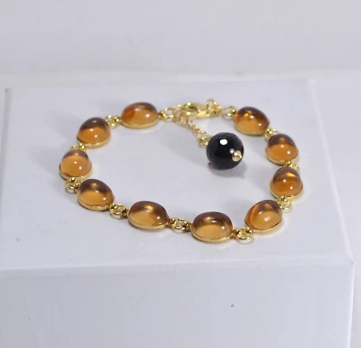 BRACCIALE  ARGENTO 925 DORATO CON CITRINO  IDRO 8 x 10 mm REGOLABILE   AGRP 0146 - Immagine 1 di 3