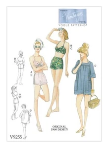 Vogue Vintage Swimming Suit Bra Top Shorts & Cover-Up TUNIC Sewing Pattern V9255 - Picture 1 of 19