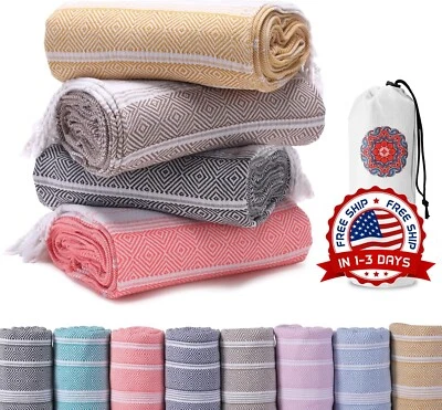 4 Mantas Toallas Turcas De Playa 71x36 Extra Grandes Para Adultos Color Durazno Foto 1 de 4