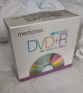 ⭐ MEMOREX 4.7GB 16X DVD+R DISKS 120 MIN - 10 PACK - BRAND NEW!!! ⭐ - Picture 1 of 2