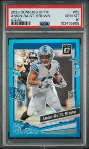 2023 Donruss Optic #59 AMON-RA ST. BROWN Aqua /299 PSA 10 GemMt - Detroit Lions - Bild 1 von 2