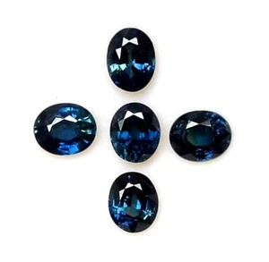 Lotto taglio ovale zaffiro blu naturale certificato 6x5 mm 05 pz gemme sfuse 4,32 CTS - Foto 1 di 8