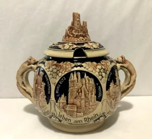 Vintage 1943 Large Stoneware With Germany Castles Beer Cider Punch Majolica Bowl - Picture 1 of 15
