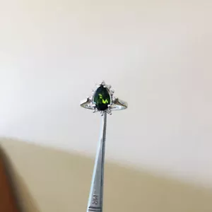 Natürliches Grün Turmalin Und Diamanten Halo Damen Ring 14k Weiß Gold Ring - Bild 1 von 5