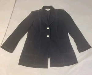 Diane Von Furstenberg Silk Assets Blazer Medium Navy Blau 100% Seide Weiße Nähte - Bild 1 von 14