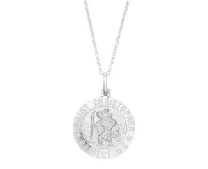 925 Sterling Silver 15MM Saint Christopher Religious Pendant Necklace 18" Inch - Picture 1 of 2