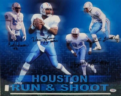 Warren Moon, Earnest Givens, Houston Run & Shoot Signed 16x20 Photo PSA - Image 1 of 4