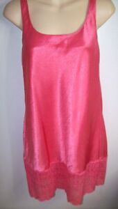 Vintage Victoria's Size P  Hot Pink Chemise Nightgown Shimmery Lace Gold Label