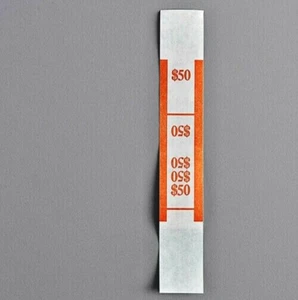 Nuevas bandas de moneda Dunbar correa envoltorios de billetes valor de $50 blanco/naranja paquete de 1000/ - Imagen 1 de 2