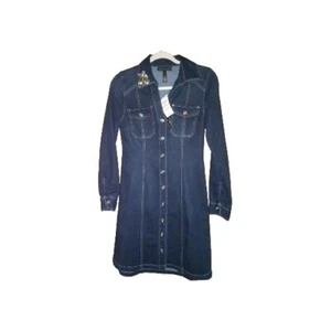 INC Womens Sz 2 Dark Wash Snap Front Rhinestone Long Sleeve Denim Dress Rodeo - Picture 1 of 8