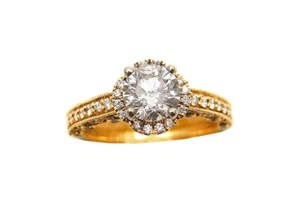 Anello filigrana fidanzamento matrimonio oro giallo 14 kt diamante Peter Lam 1,27 ct misura 4,5 - Foto 1 di 7