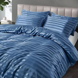 P Pothuiny 5 Pieces Satin Striped Duvet Cover Full/Queen Size Set, Luxury Silky - Picture 1 of 7