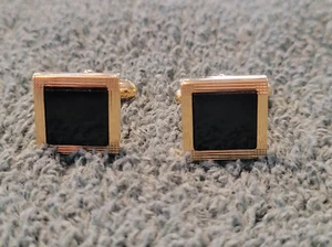 Manschettenknöpfe schwarz Lack & Gold gepolstert - Bild 1 von 2