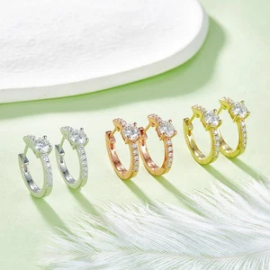 1.24cttw D Color Moissanite Hoop Earrings Women 925 Sterling Silver Birthday - Picture 1 of 15