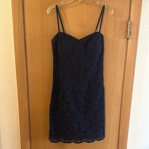 Lilly Pulitzer Women’s Carina Eyelet Lace Mini Dress Navy Blue Size 0 - Picture 1 of 14