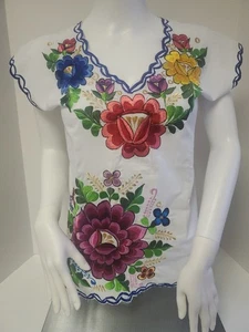 Mexikanische Bluse Shirt Damen Top Stickerei weiß Gr. XS Handarbeit Blusa de Yucatan - Bild 1 von 10