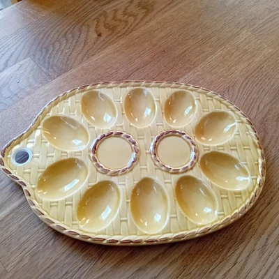 Platte Eier Vintage Eierteller  Hühner Eierplatte Keramik gelb 1970er - Bild 1 von 4