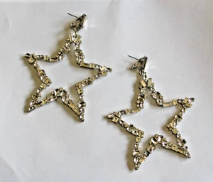 Handmade LARGE Crystal Star Drop Earrings Omega Back Pierced - Picture 1 of 6