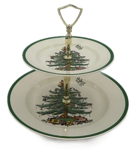 Bandeja para servir Spode Christmas Tree 2 niveles Inglaterra de colección - Imagen 1 de 3