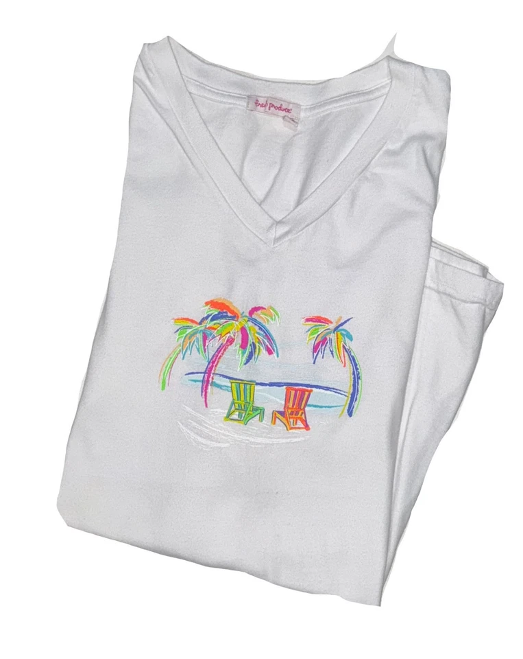 1X CAMISETA FRESH PRODUCT blanca NEON PALMS CUELLO EN V Nueva Algodón Clásica Foto 1 de 1