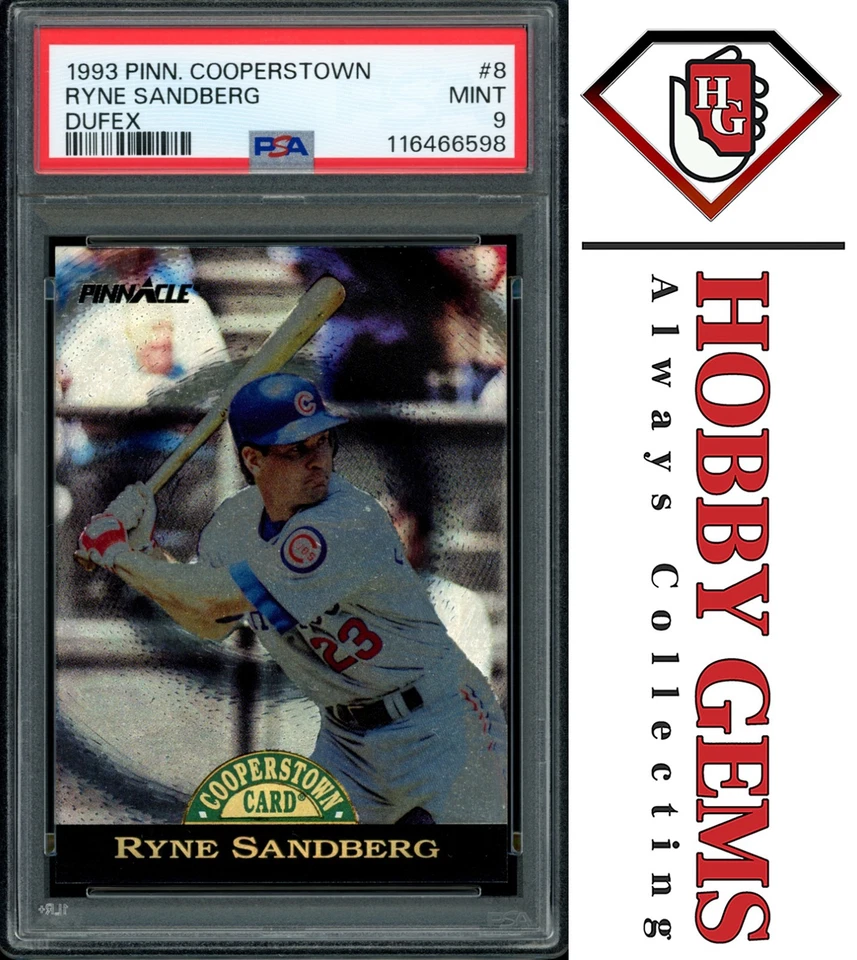 Ryne Sandberg PSA 9 1993 Pinnacle Cooperstown FX Dufex #8 Print Run 1000 Foto 1 de 2