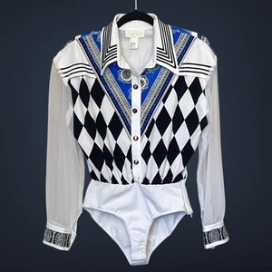 Vintage Cache Bodysuit Womens Large Harlequin Geometric Shirt 90s - Picture 1 of 11