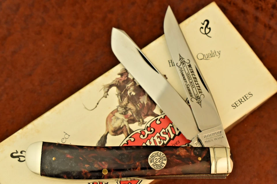 CUCHILLO TRAMPERO WINCHESTER HECHO EN EE. UU. CARBÓN RUBÍ COBRE BONITO 1994 (27674) Foto 1 de 4