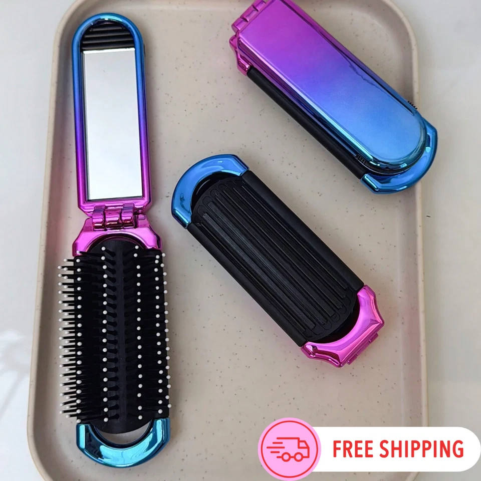 Peine de Pelo Plegable y Espejo Portátil Bolsillo Cepillo de Pelo Cerdas Suaves Peine de Viaje Foto 1 de 4