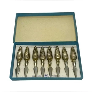 Mid 20th Century Sterling Silver Handle Stainless Blade 8 Piece Corn Cob Holders - Picture 1 of 16