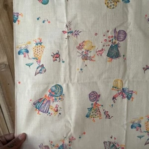 Vintage 60s Signed H HOBBIE DENISE HOLLY HOBBIE Sunbonnet Girls Cats FABRIC 45" - Picture 1 of 6