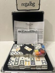MEXICAN TRAIN DOMINOES BOARD GAME IN ALUMINUM LIKE CASE (T)...