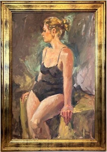 PORTRAIT PAINTING Seated Woman ROCKPORT MA BETTY LOU SCHLEMM 20th c. American - Picture 1 of 5