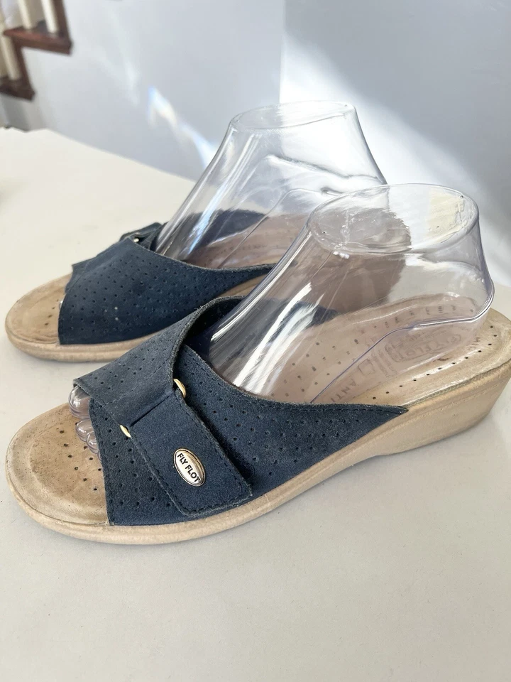 Sandalias Flyflot Silvia Ajustables Deslizables Talla 41 EE. UU. 10 Cuña Hechas Italia Cuero Foto 1 de 4