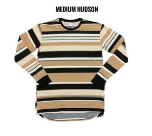 Mediano LuLaRoe Manga Larga Rayas Hudson Marrón Negro Blanco Se Ajusta a 10/12 - Imagen 1 de 1