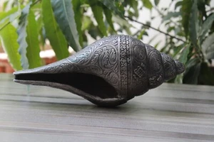 9.5x4 Inches Silver Conch Figurine Sculpture Hand Carved Silver Shell Conch - Picture 1 of 11